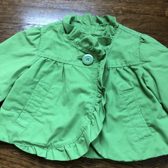 Cropped Green Jacket With Ruffles - Picture 2 of 7